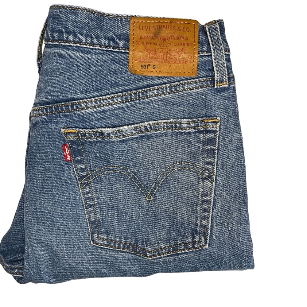 Levi's Jeans Women 31x28 Blue 501 S Skinny Big E Premium Denim Button Fly